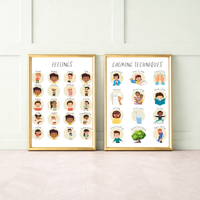 Feelings & Calming Techniques Digital Print Set of 2 | SEL Classroom Wall Art Printable | Social Emotional Learning Calm Down Corner | Instant Download Bundle