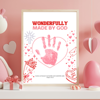 Valentine’s Day Christian Handprint Craft Printable | Wonderfully Made by God | Psalm 139:14 Kids Keepsake PDF