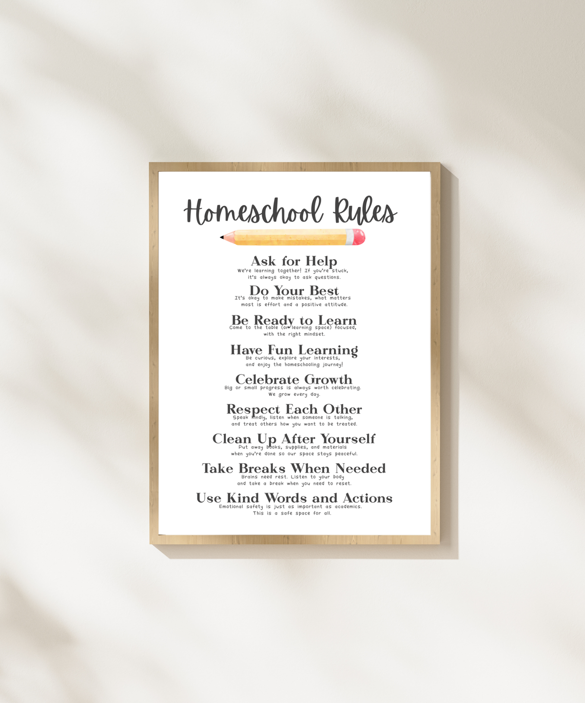 Homeschool Rules Poster | Learning Expectations Chart for Kids | Classroom Behavior Guide | Educational Wall Art for Home or School