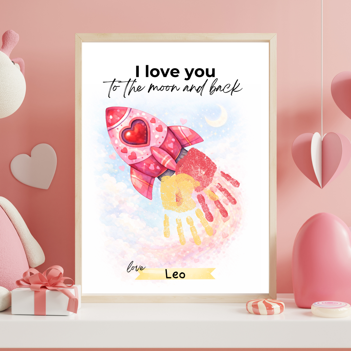 Valentine Rocket Handprint Craft Printable for Kids | “I Love You to the Moon and Back” Keepsake | Valentine Art PDF