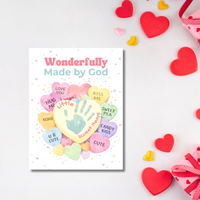 Faith-Based Valentine Heart Candy Handprint Craft Printable | Wonderfully Made by God Keepsake | Psalm 139:14 Valentine PDF