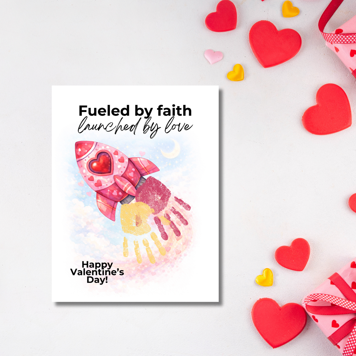 Valentine Rocket Handprint Craft Printable for Kids | Faith-Based Valentine Keepsake | Fueled by Faith Launched by Love PDF