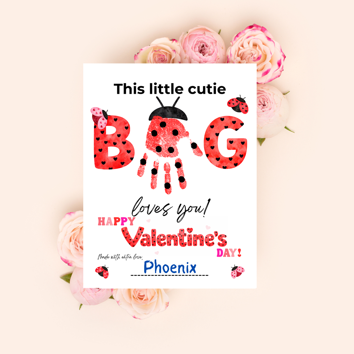 Valentine’s Day Handprint Craft Printable for Kids | Ladybug Valentine Keepsake | Valentine Art PDF