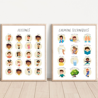 Feelings & Calming Techniques Digital Print Set of 2 | SEL Classroom Wall Art Printable | Social Emotional Learning Calm Down Corner | Instant Download Bundle