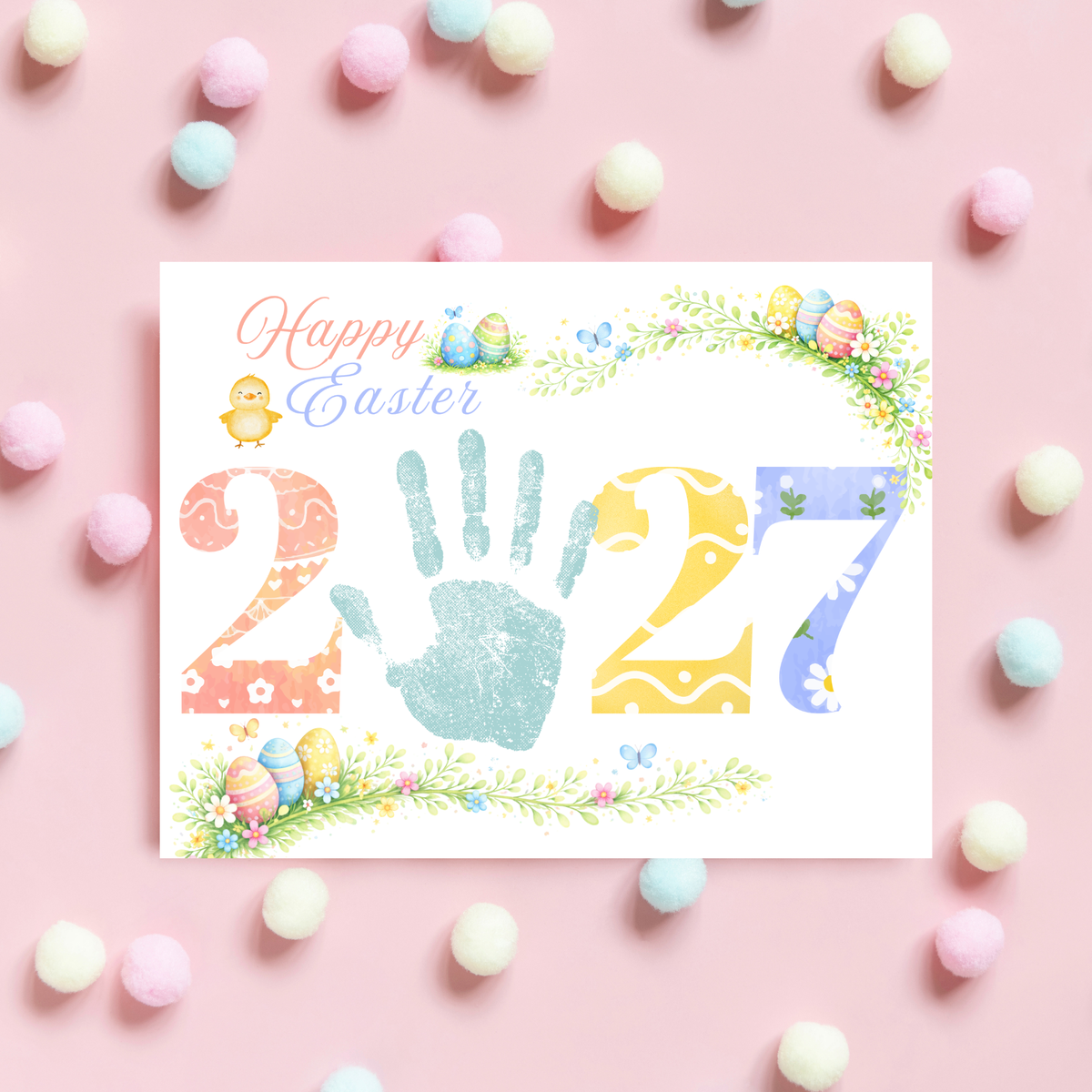 Happy Easter 2027 Handprint Craft Printable | Easter 2027 Keepsake | Preschool Easter Activity | Spring Classroom Craft | Easter Handprint Art