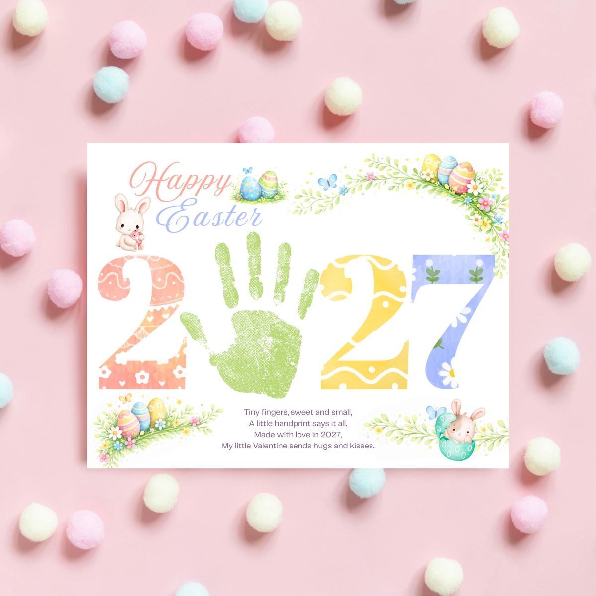 Happy Easter 2027 Poem Bunny Handprint Craft Printable | Easter Bunny Keepsake | Preschool Easter Activity | Spring Classroom Craft | Easter Handprint Art