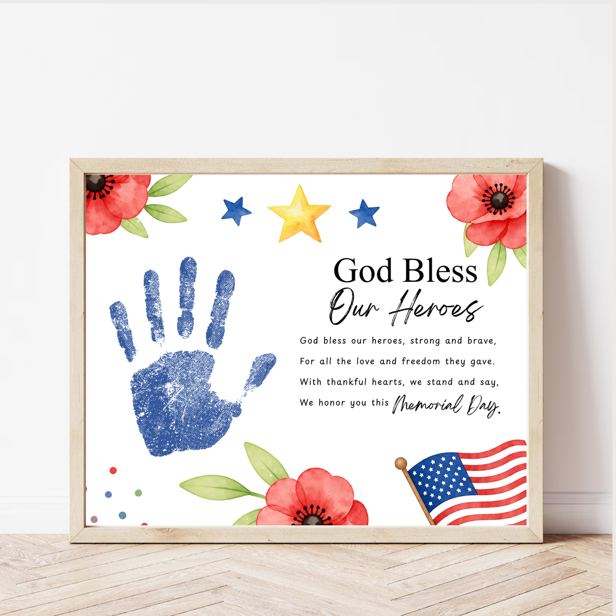 Christian Memorial Day Handprint Craft Printable | God Bless Our Heroes Keepsake | Patriotic Kids Activity | Sunday School PDF