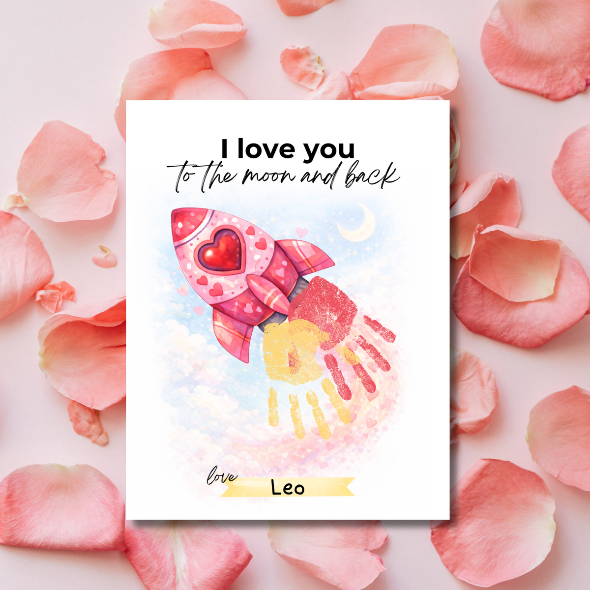 Valentine Rocket Handprint Craft Printable for Kids | “I Love You to the Moon and Back” Keepsake | Valentine Art PDF