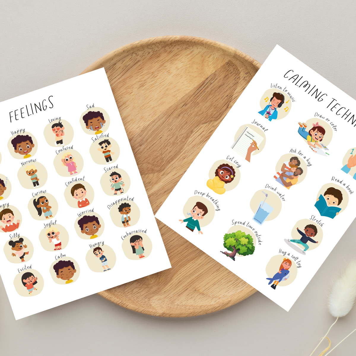 Feelings & Calming Techniques Digital Print Set of 2 | SEL Classroom Wall Art Printable | Social Emotional Learning Calm Down Corner | Instant Download Bundle