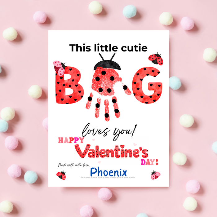 Valentine’s Day Handprint Craft Printable for Kids | Ladybug Valentine Keepsake | Valentine Art PDF