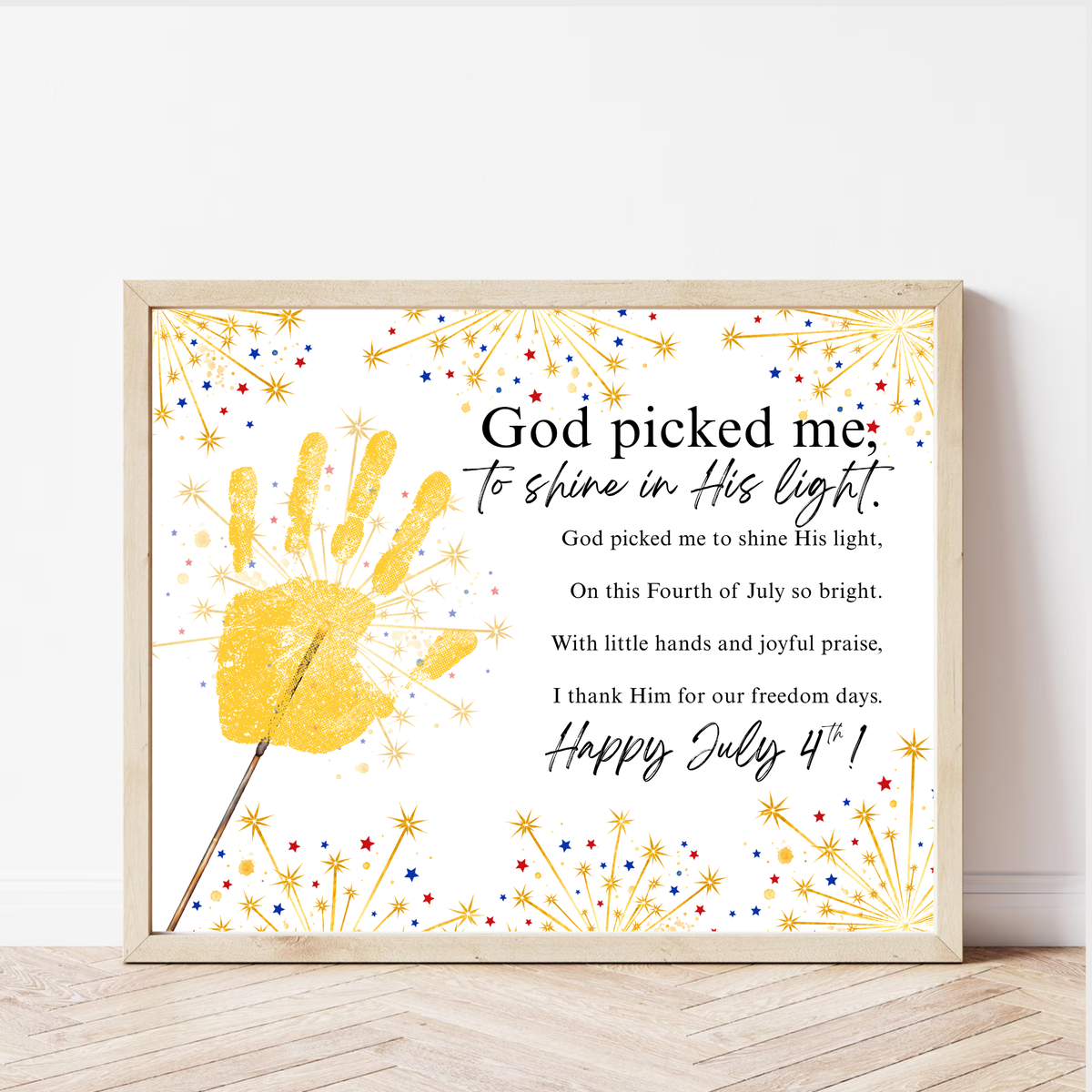 Christian July 4th Handprint Craft Printable | God Picked Me to Shine His Light | Patriotic Kids Keepsake Activity