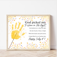 Christian July 4th Handprint Craft Printable | God Picked Me to Shine His Light | Patriotic Kids Keepsake Activity