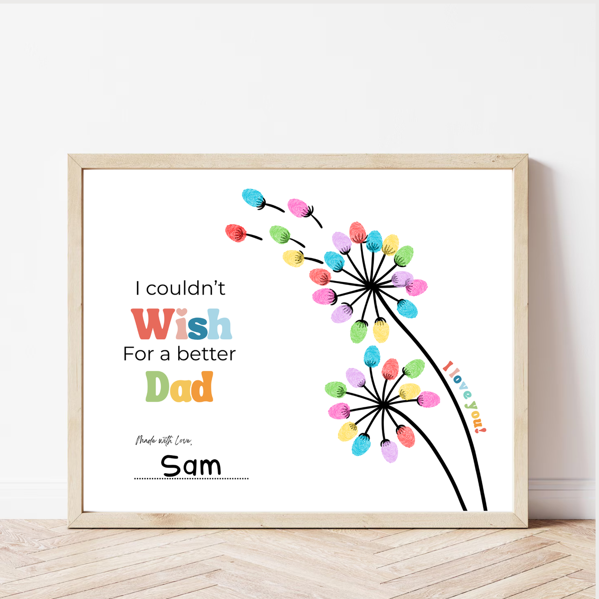 Father’s Day & Dad Birthday Fingerprint Craft Printable | I Couldn’t Wish for a Better Dad | Dandelion Keepsake Gift from Kids | Preschool DIY Printable