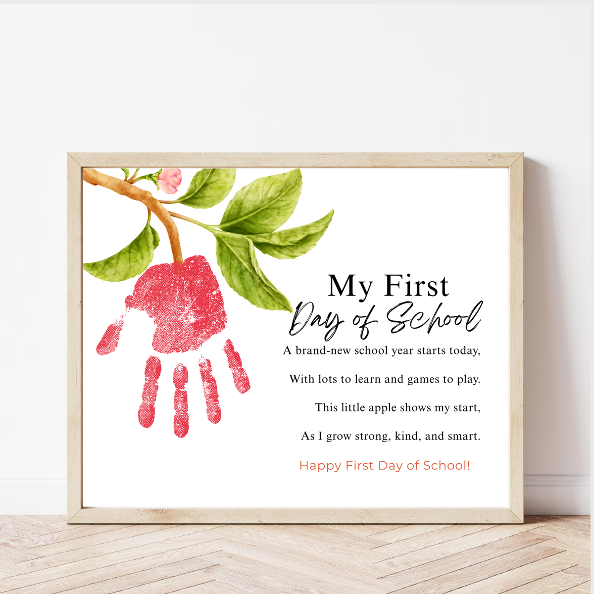 My First Day of School Apple Handprint Craft Printable | Back to School Apple Poem Keepsake | Preschool Kindergarten Activity