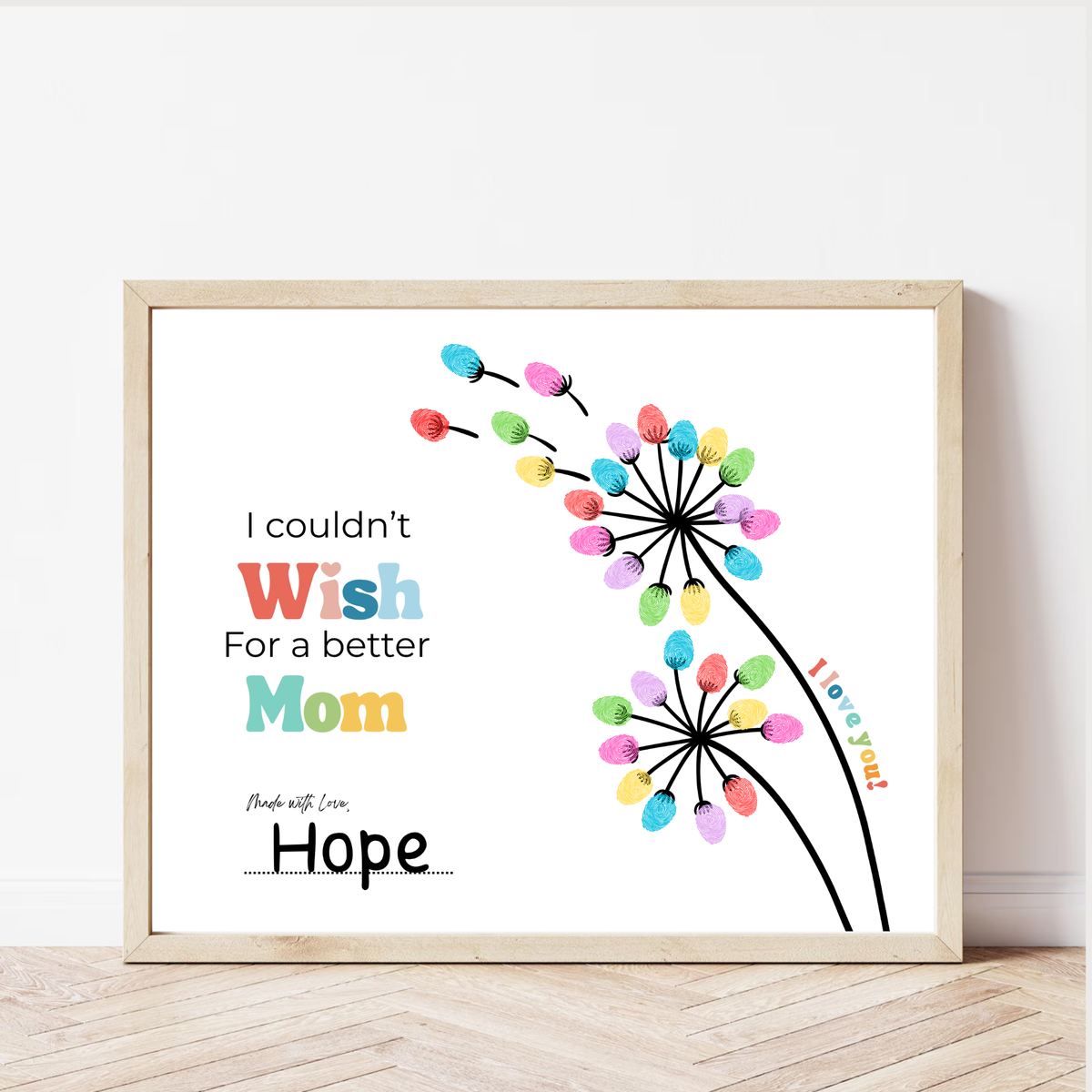 Mother’s Day Fingerprint Craft Printable | I Couldn’t Wish for a Better Mom | Dandelion Keepsake Gift from Kids | Preschool DIY Printable