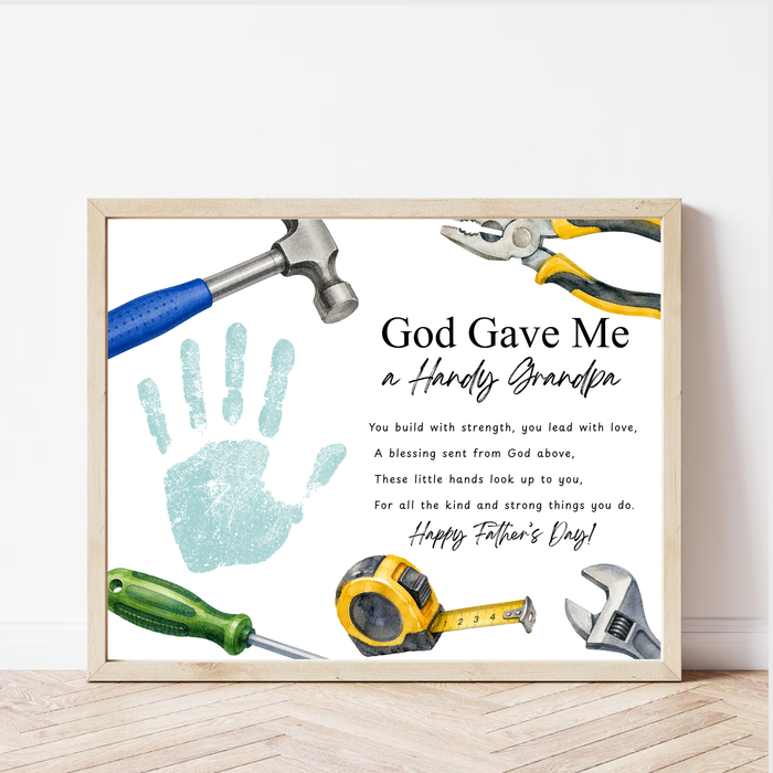 Christian Father’s Day Handprint Craft Printable, God Gave Me a Handy Grandpa, Grandpa Handprint Keepsake, Faith Based Grandpa Gift from Kids