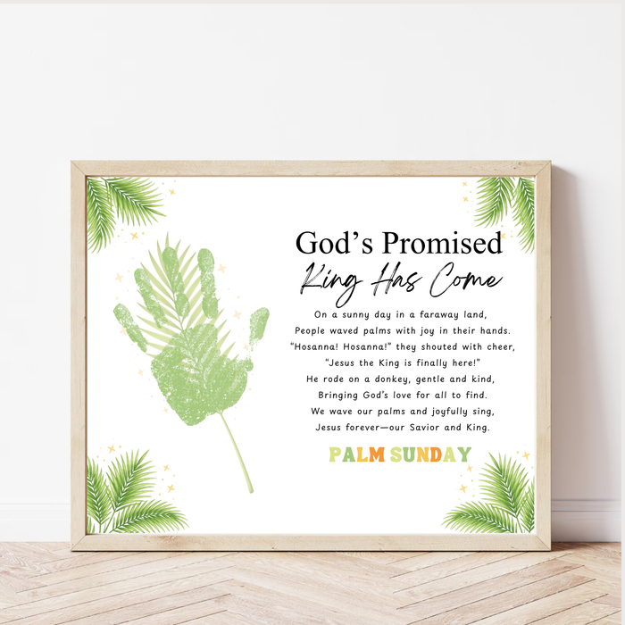 Palm Sunday Poem Handprint Craft Printable | “God’s Promised King Has Come” Christian Kids Activity | Easter Faith-Based Keepsake PDF