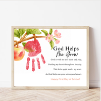 God Helps Me Grow Apple Handprint Craft Printable | Christian First Day of School Keepsake | Faith-Based Back to School Activity