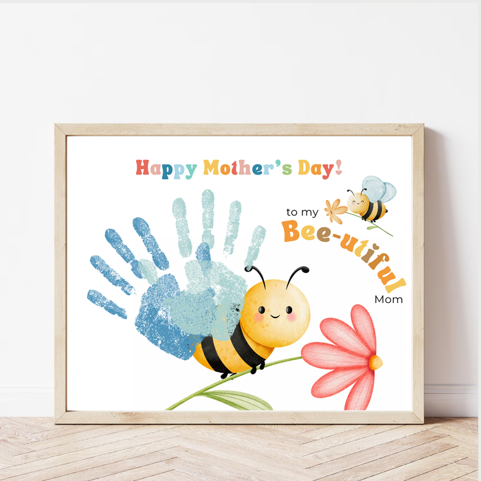 Mother’s Day Handprint Craft Printable | Bee-utiful Mom Keepsake Gift from Kids | Preschool DIY Mother’s Day Art | Cute Bee Handprint PDF