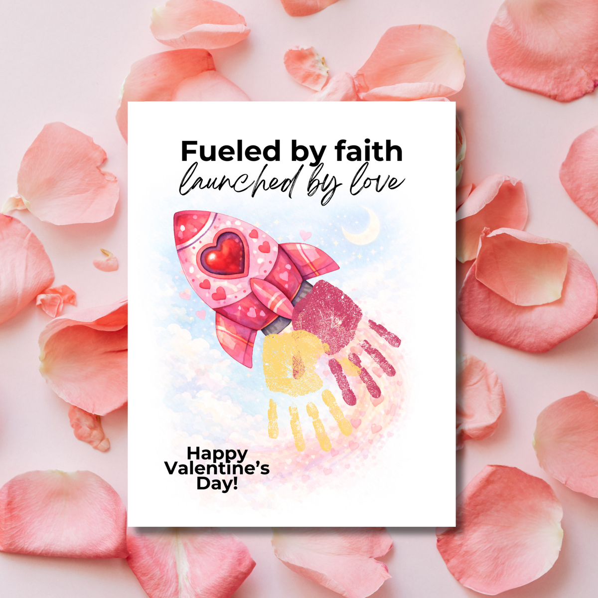 Valentine Rocket Handprint Craft Printable for Kids | Faith-Based Valentine Keepsake | Fueled by Faith Launched by Love PDF