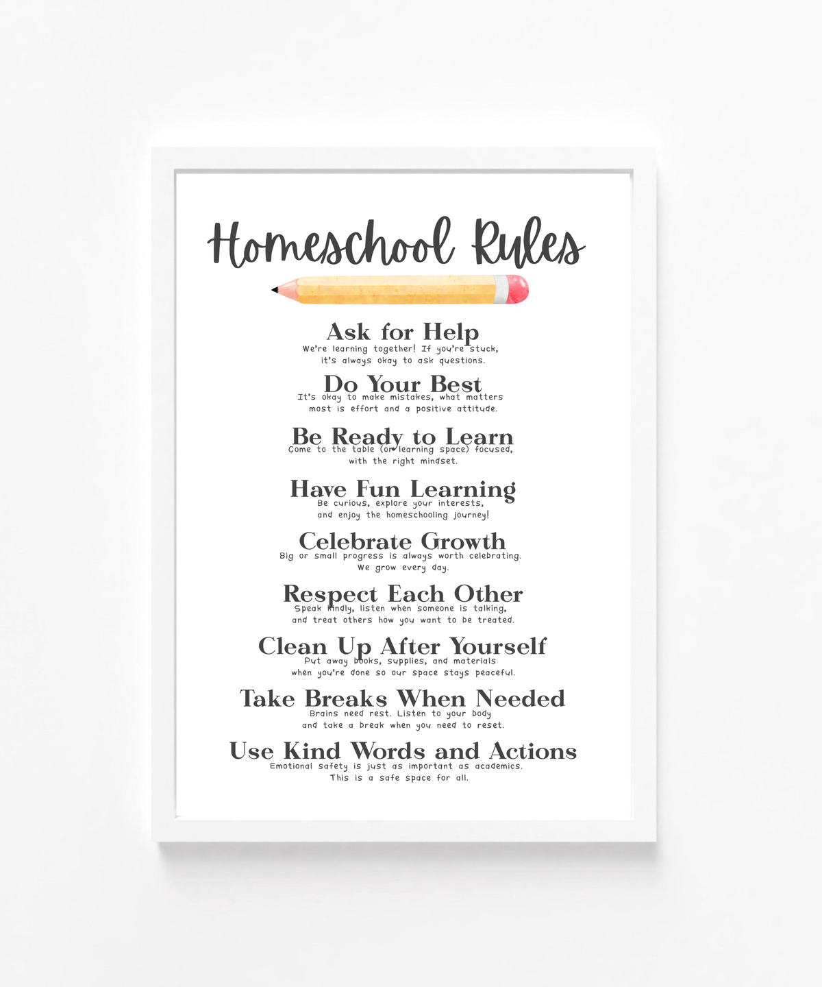 Homeschool Rules Poster | Learning Expectations Chart for Kids | Classroom Behavior Guide | Educational Wall Art for Home or School