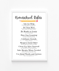Homeschool Rules Poster | Learning Expectations Chart for Kids | Classroom Behavior Guide | Educational Wall Art for Home or School