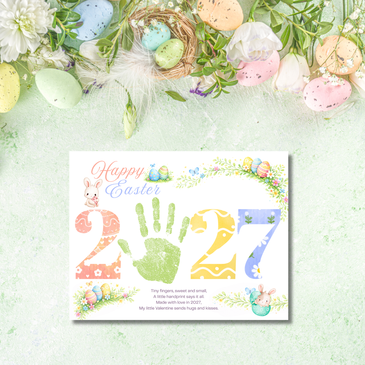 Happy Easter 2027 Poem Bunny Handprint Craft Printable | Easter Bunny Keepsake | Preschool Easter Activity | Spring Classroom Craft | Easter Handprint Art