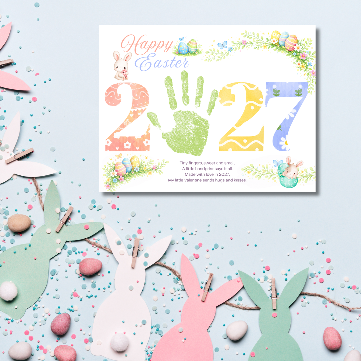 Happy Easter 2027 Poem Bunny Handprint Craft Printable | Easter Bunny Keepsake | Preschool Easter Activity | Spring Classroom Craft | Easter Handprint Art