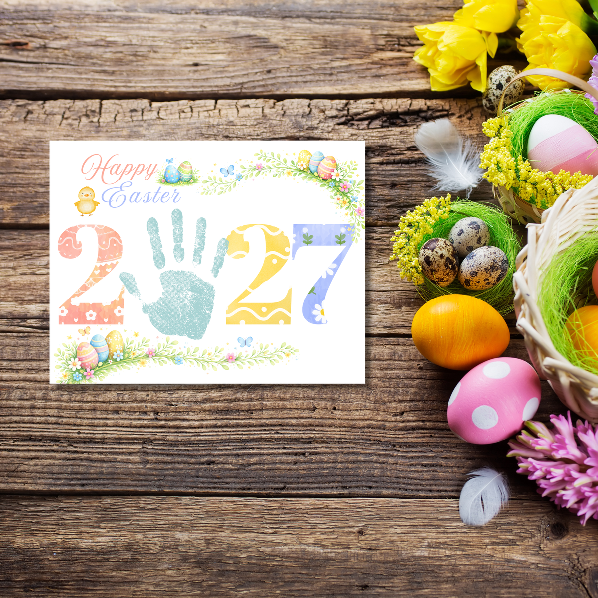Happy Easter 2027 Handprint Craft Printable | Easter 2027 Keepsake | Preschool Easter Activity | Spring Classroom Craft | Easter Handprint Art