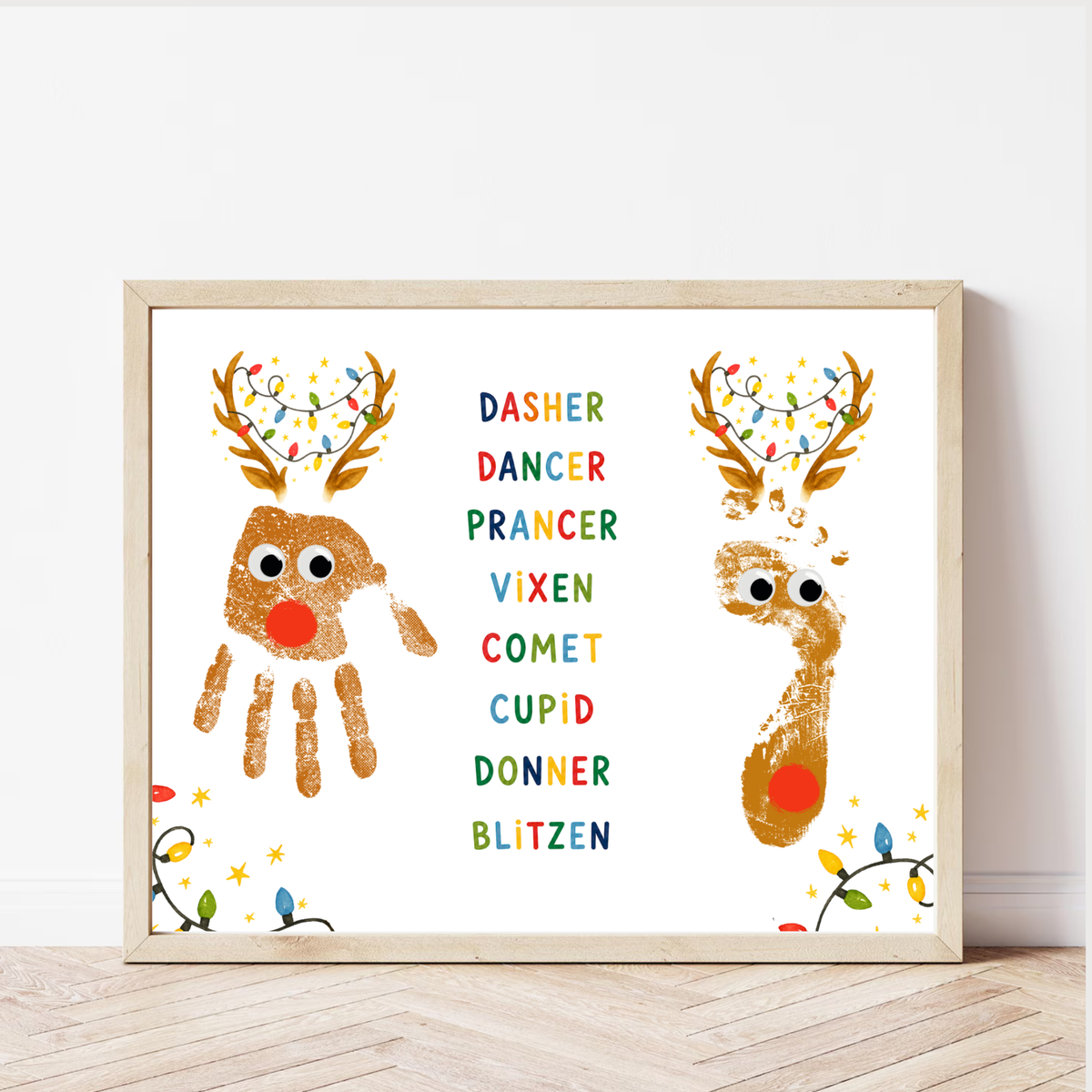 Christmas Reindeer Handprint & Footprint Craft | Reindeer Names Printable | Preschool Christmas Keepsake | Holiday Handprint Activity | Reindeer Footprint Art