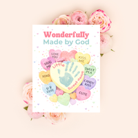 Faith-Based Valentine Heart Candy Handprint Craft Printable | Wonderfully Made by God Keepsake | Psalm 139:14 Valentine PDF