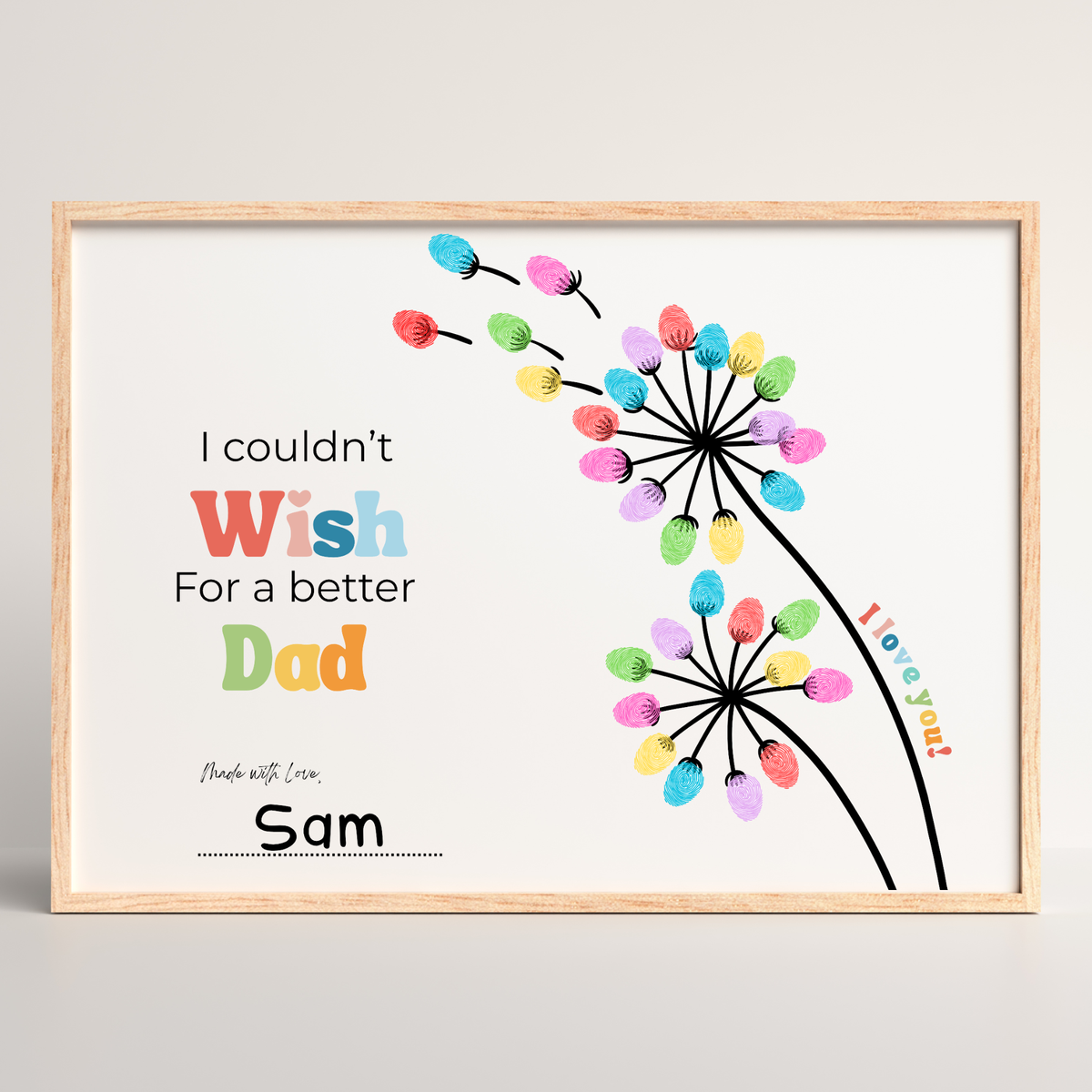 Father’s Day & Dad Birthday Fingerprint Craft Printable | I Couldn’t Wish for a Better Dad | Dandelion Keepsake Gift from Kids | Preschool DIY Printable