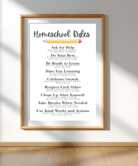 Homeschool Rules Poster | Learning Expectations Chart for Kids | Classroom Behavior Guide | Educational Wall Art for Home or School