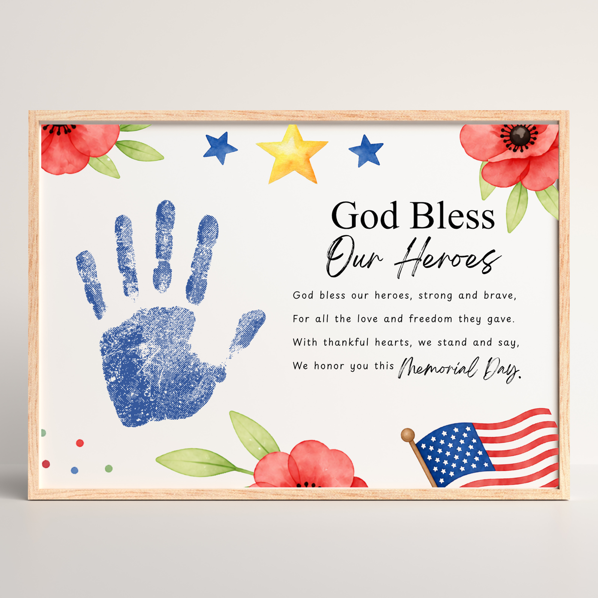 Christian Memorial Day Handprint Craft Printable | God Bless Our Heroes Keepsake | Patriotic Kids Activity | Sunday School PDF