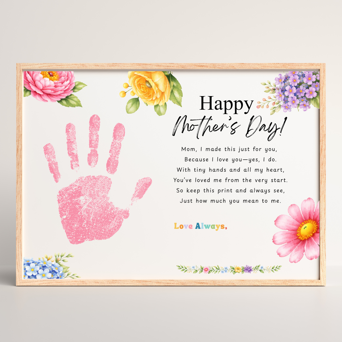 Mother’s Day Handprint Craft Printable | Happy Mother’s Day Keepsake Gift from Kids | Preschool DIY Handprint Art | Floral Mom Gift PDF