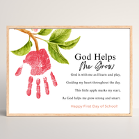 God Helps Me Grow Apple Handprint Craft Printable | Christian First Day of School Keepsake | Faith-Based Back to School Activity