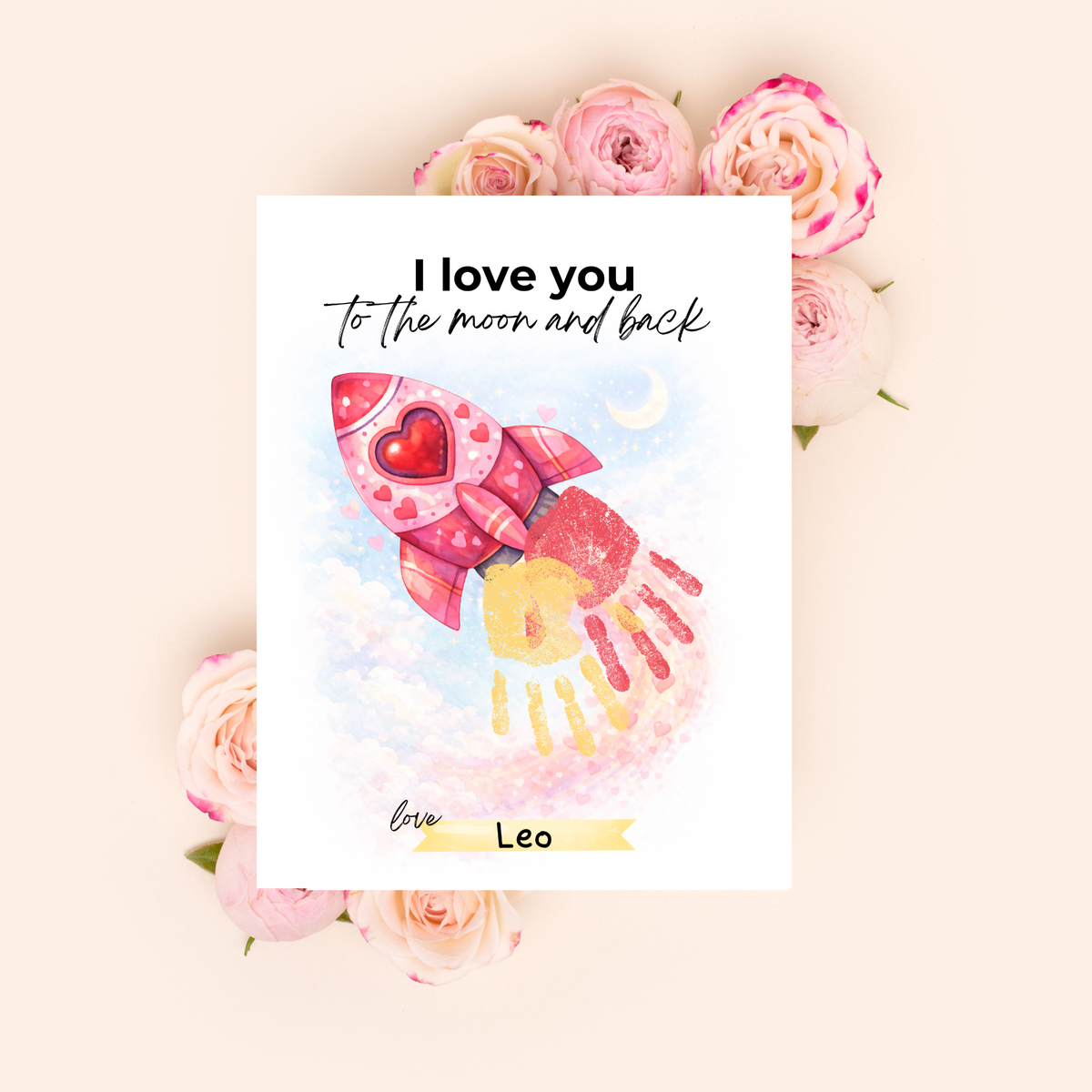 Valentine Rocket Handprint Craft Printable for Kids | “I Love You to the Moon and Back” Keepsake | Valentine Art PDF