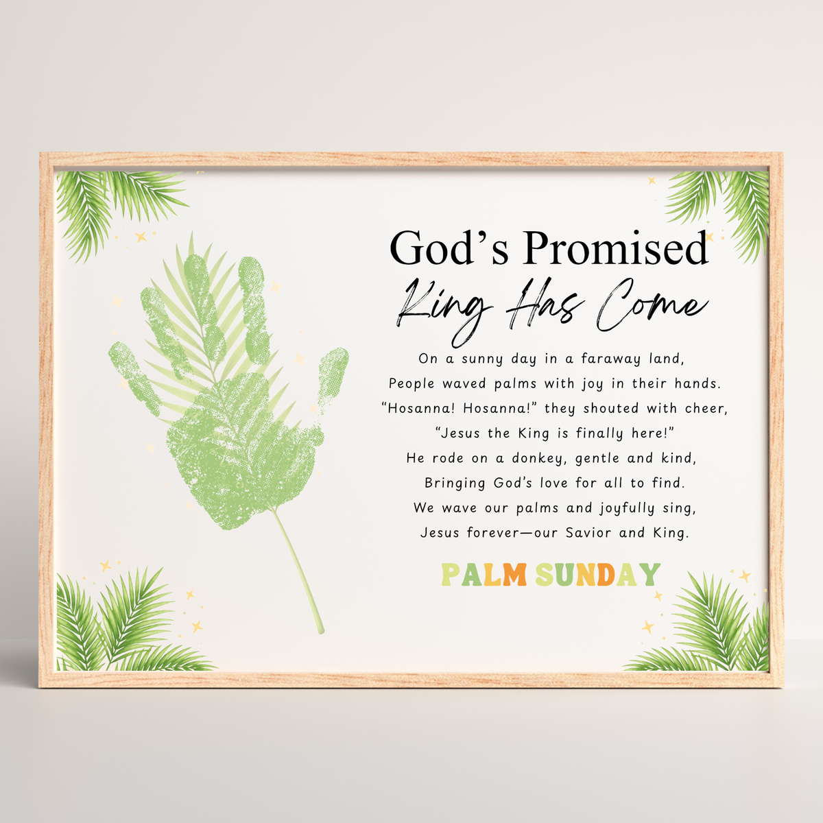 Palm Sunday Poem Handprint Craft Printable | “God’s Promised King Has Come” Christian Kids Activity | Easter Faith-Based Keepsake PDF
