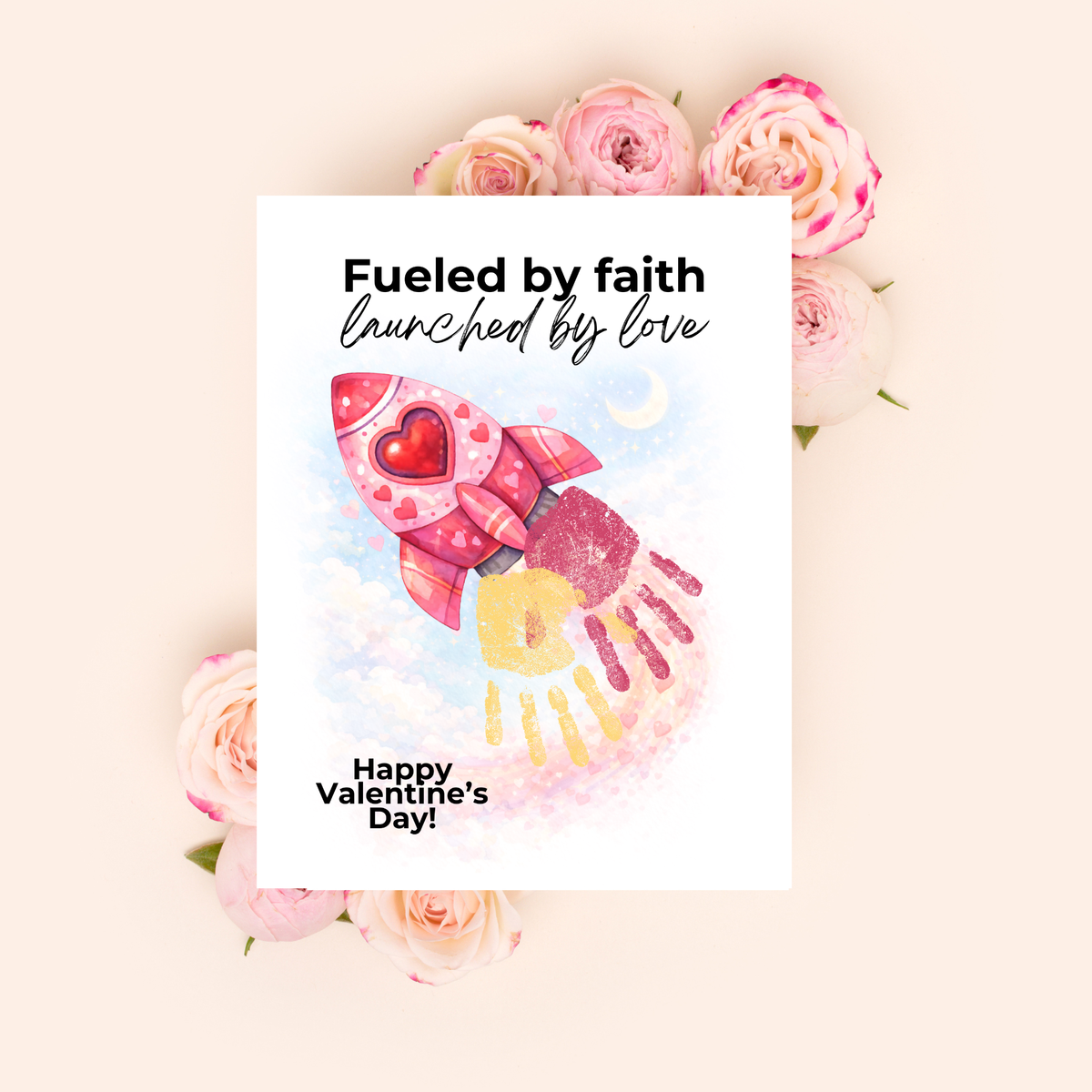 Valentine Rocket Handprint Craft Printable for Kids | Faith-Based Valentine Keepsake | Fueled by Faith Launched by Love PDF