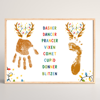 Christmas Reindeer Handprint & Footprint Craft | Reindeer Names Printable | Preschool Christmas Keepsake | Holiday Handprint Activity | Reindeer Footprint Art