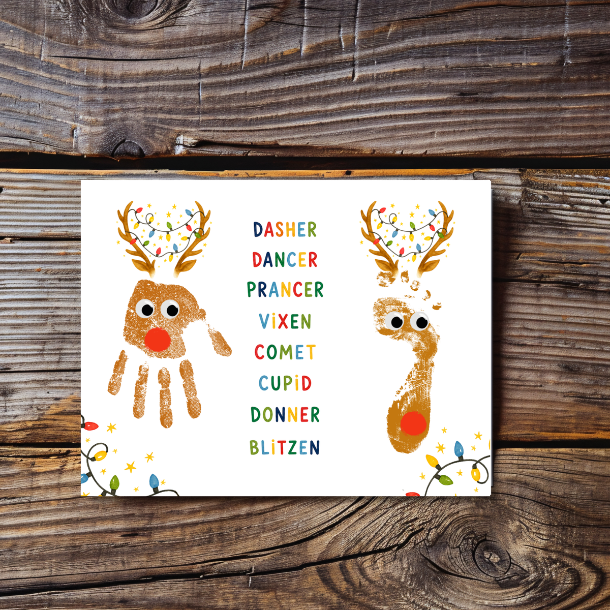 Christmas Reindeer Handprint & Footprint Craft | Reindeer Names Printable | Preschool Christmas Keepsake | Holiday Handprint Activity | Reindeer Footprint Art