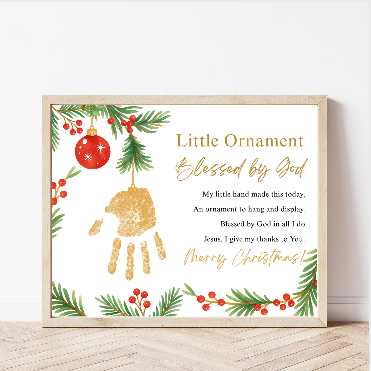 Little Ornament Blessed by God Handprint Craft Printable | Christian Christmas Ornament Poem Keepsake | Faith-Based Christmas Craft for Kids | Preschool Holiday Activity
