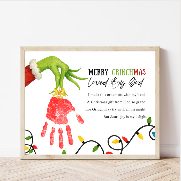 Christian Grinchmas Handprint Craft Printable | Loved by God Christmas Keepsake | Jesus Christmas Activity for Kids