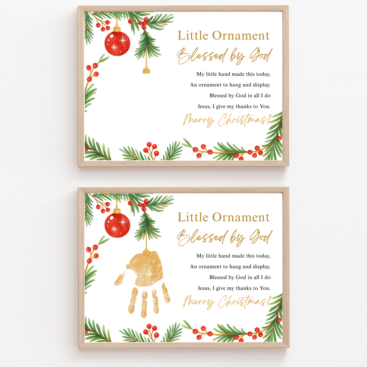 Little Ornament Blessed by God Handprint Craft Printable | Christian Christmas Ornament Poem Keepsake | Faith-Based Christmas Craft for Kids | Preschool Holiday Activity