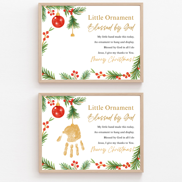 Little Ornament Blessed by God Handprint Craft Printable | Christian Christmas Ornament Poem Keepsake | Faith-Based Christmas Craft for Kids | Preschool Holiday Activity