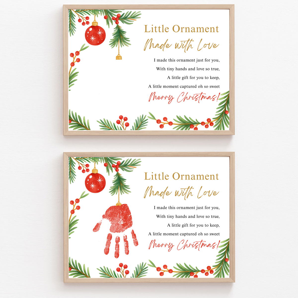 Little Ornament Made with Love Poem Handprint Craft Printable | Christmas Ornament Handprint Keepsake | Preschool Christmas Craft | Holiday Gift for Parents & Grandparents