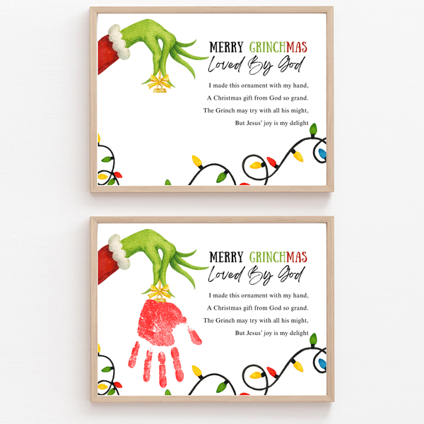 Christian Grinchmas Handprint Craft Printable | Loved by God Christmas Keepsake | Jesus Christmas Activity for Kids
