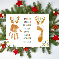 Christmas Reindeer Handprint & Footprint Craft | Reindeer Names Printable | Preschool Christmas Keepsake | Holiday Handprint Activity | Reindeer Footprint Art