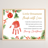 Little Ornament Made with Love Poem Handprint Craft Printable | Christmas Ornament Handprint Keepsake | Preschool Christmas Craft | Holiday Gift for Parents & Grandparents