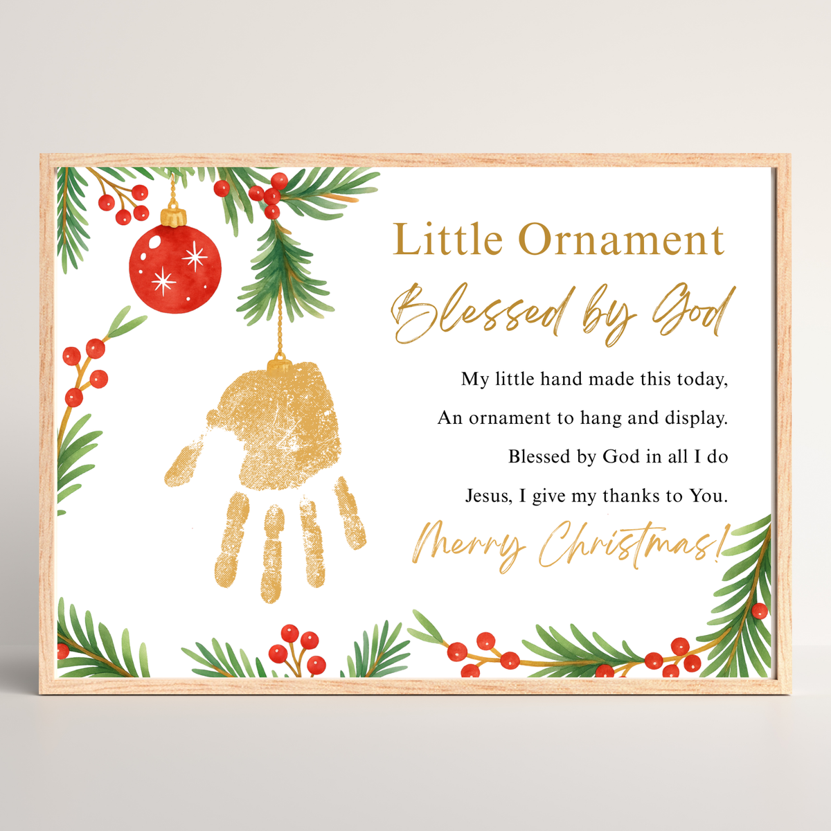 Little Ornament Blessed by God Handprint Craft Printable | Christian Christmas Ornament Poem Keepsake | Faith-Based Christmas Craft for Kids | Preschool Holiday Activity